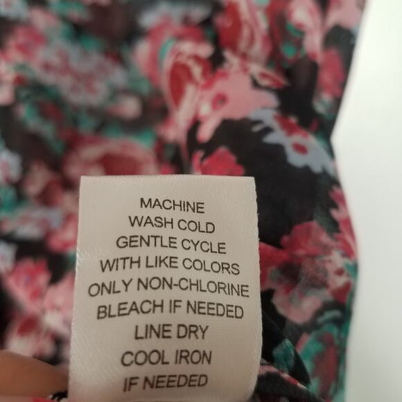 Anthropologie | Sheer Floral Short Sleeve Top Roses Red Green Black XS - Picture 7 of 7